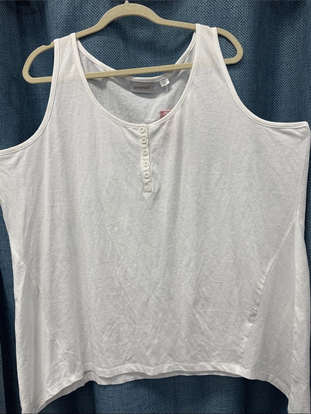 Avenue White Sleeveless Henley Tank with Button Placket